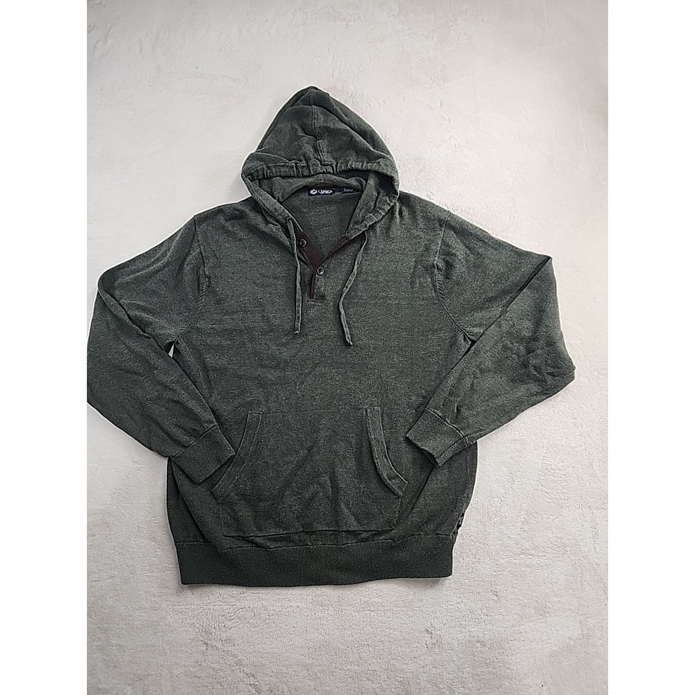 Chaps Pullover Medium Weight Shirt W/hood Button Up Green With Brown Trim Xl